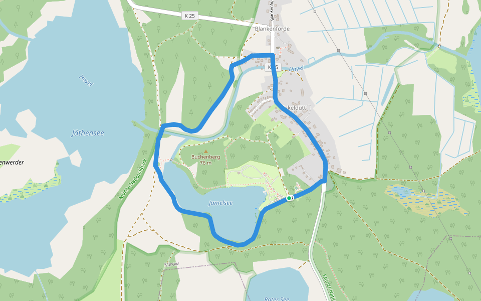 Orange Schnecke Blankenförde walking route map in Roggentin