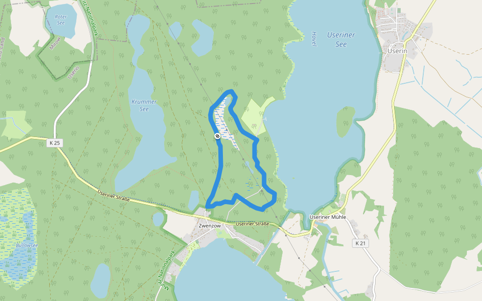 Oranges Reh Zwenzow walking route map in Userin