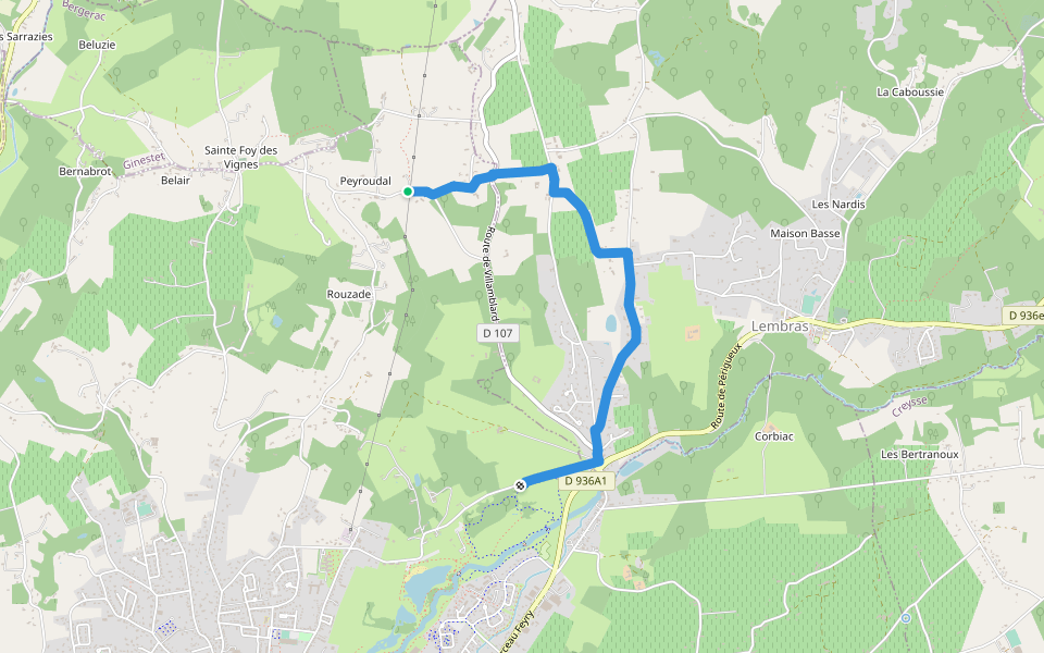 Liaison Ste-Foy-des-Vignes - Pombone - Lembras walking route map in Bergerac