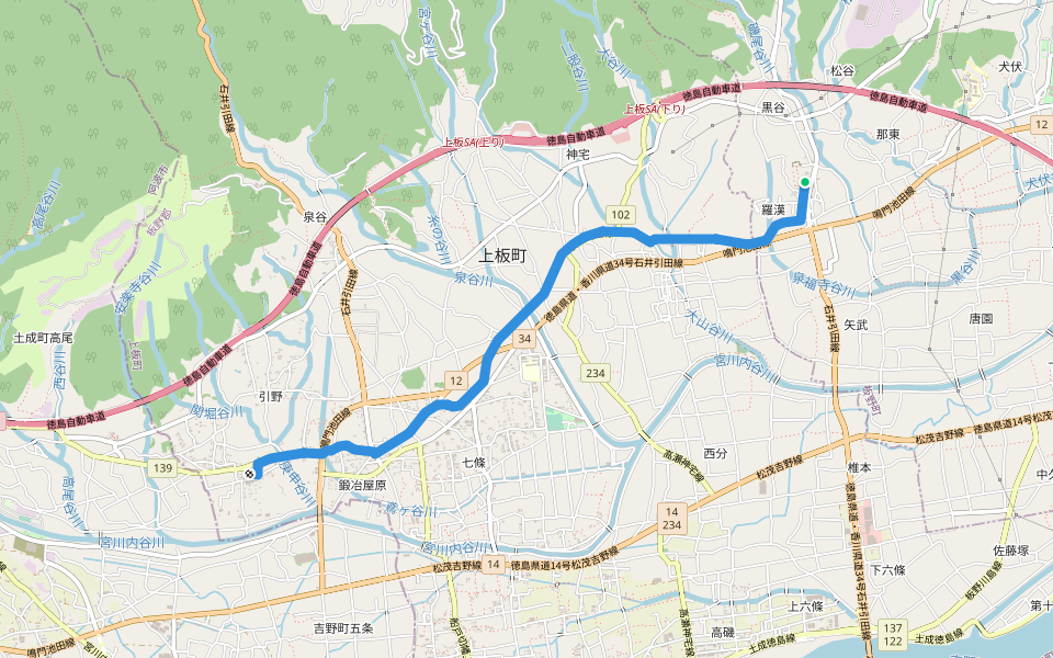 四国遍路 5番札所地蔵寺~6番札所安楽寺 walking route map in Itano