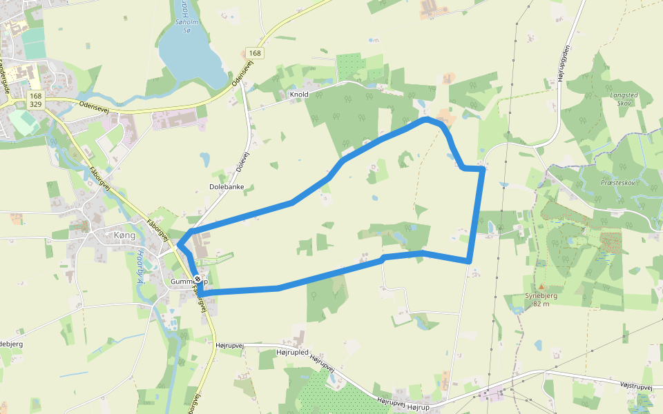 Køng-Gummerup stierne - Øst walking route map in Glamsbjerg