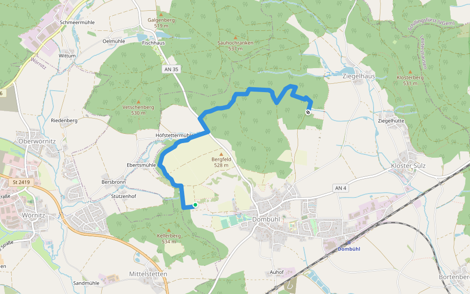Dombühler Naturerlebnisweg (rot) V1 walking route map in Dombühl