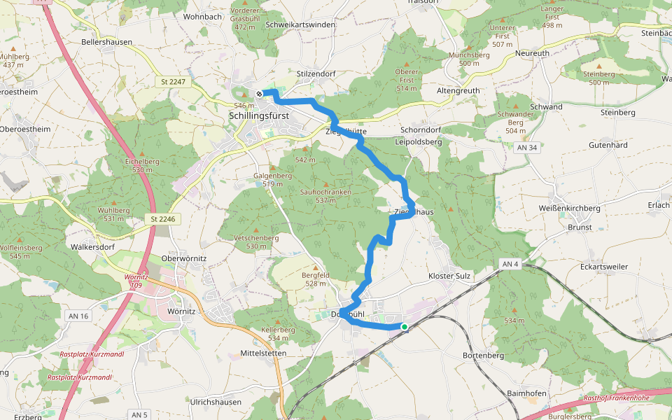 Wasserscheideweg Zubringer Dombühl walking route map in Dombühl