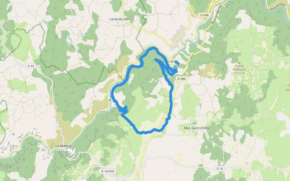 Le cirque de Saint-Chély-du-Tarn walking route map in Gorges du Tarn Causses