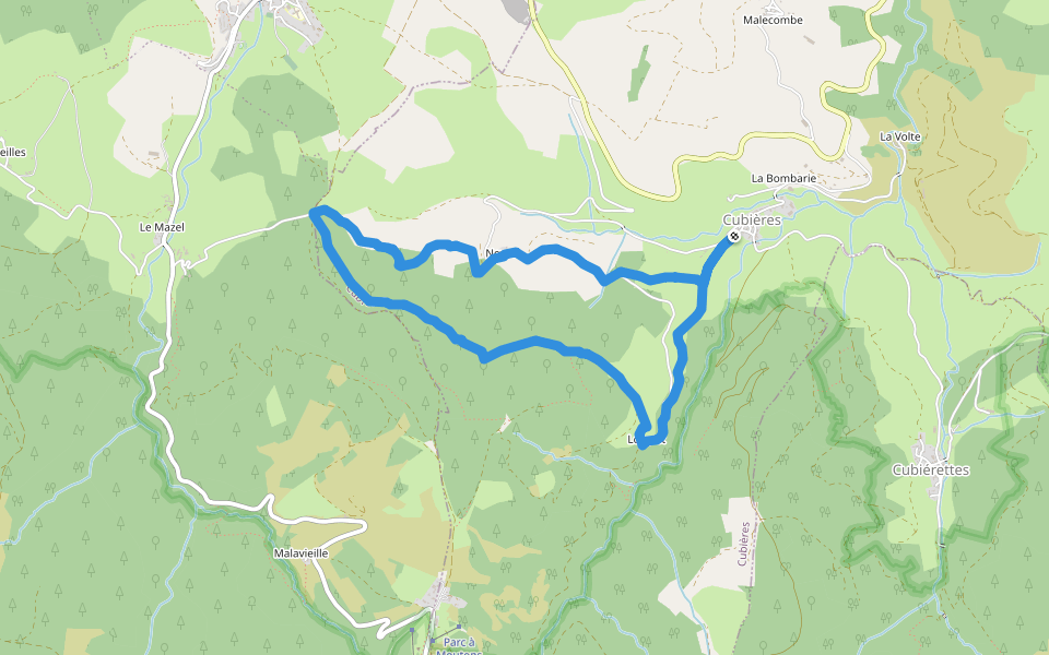 Le Lozeret walking route map in Cubières
