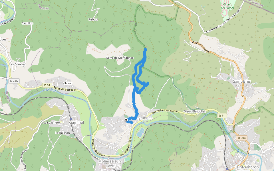 Le Montgrillet walking route map in Meyrannes