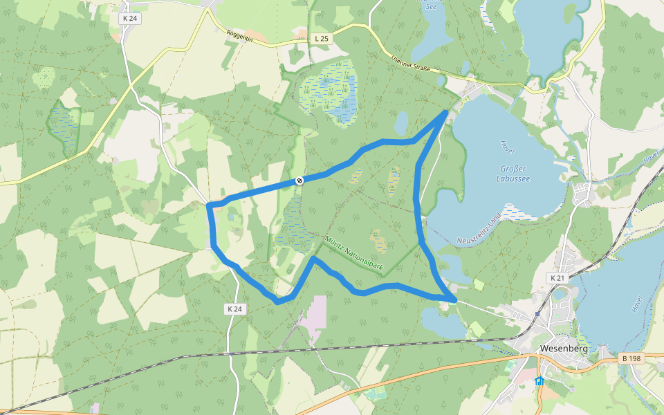 Schwarzer Greif Wesenberg walking route map in Roggentin