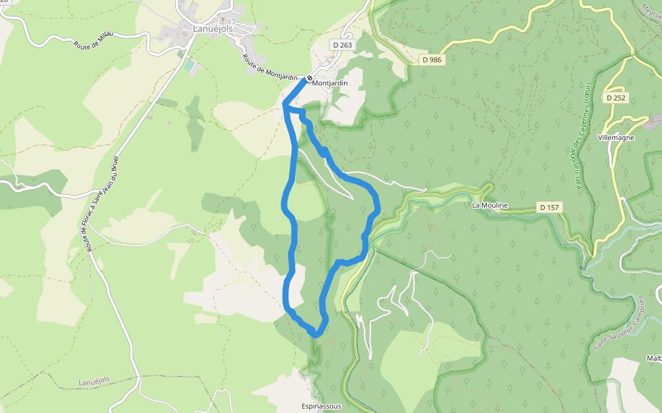 Le renard walking route map in Lanuéjols