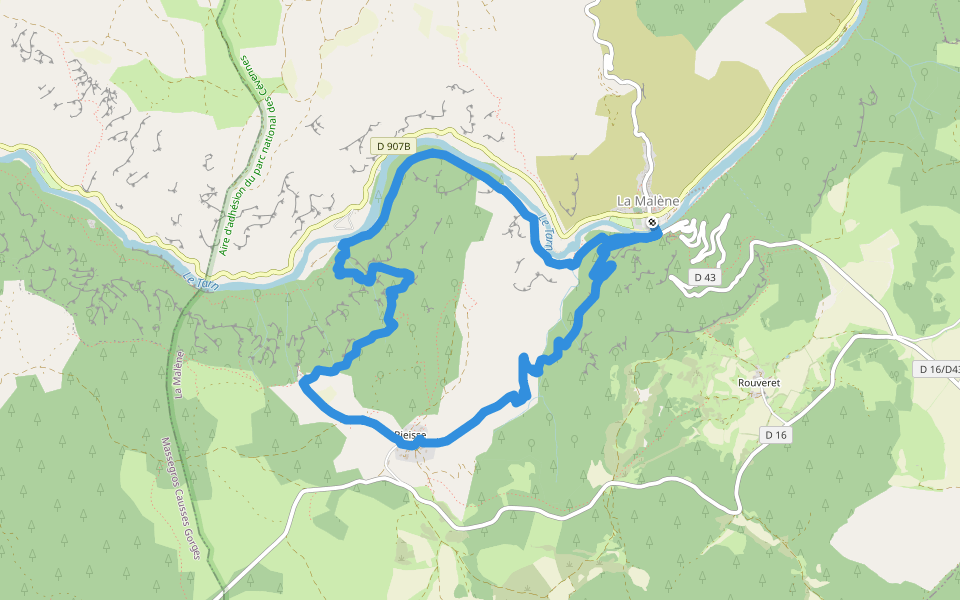 Le roc des Hourtous walking route map in La Malène