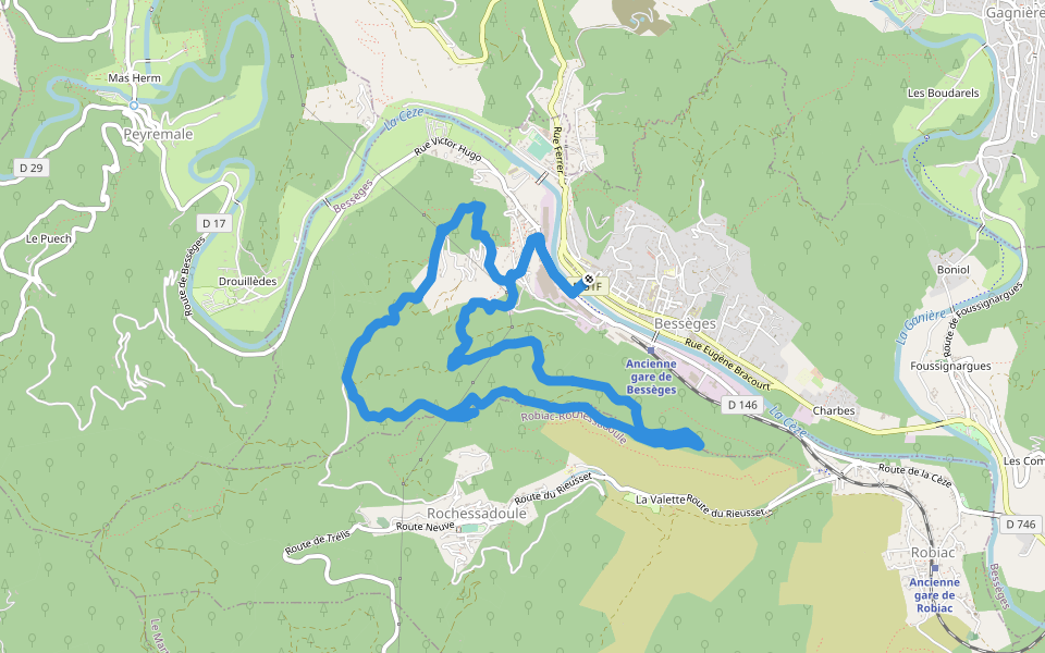 Le Ronc rouge walking route map in Bessèges