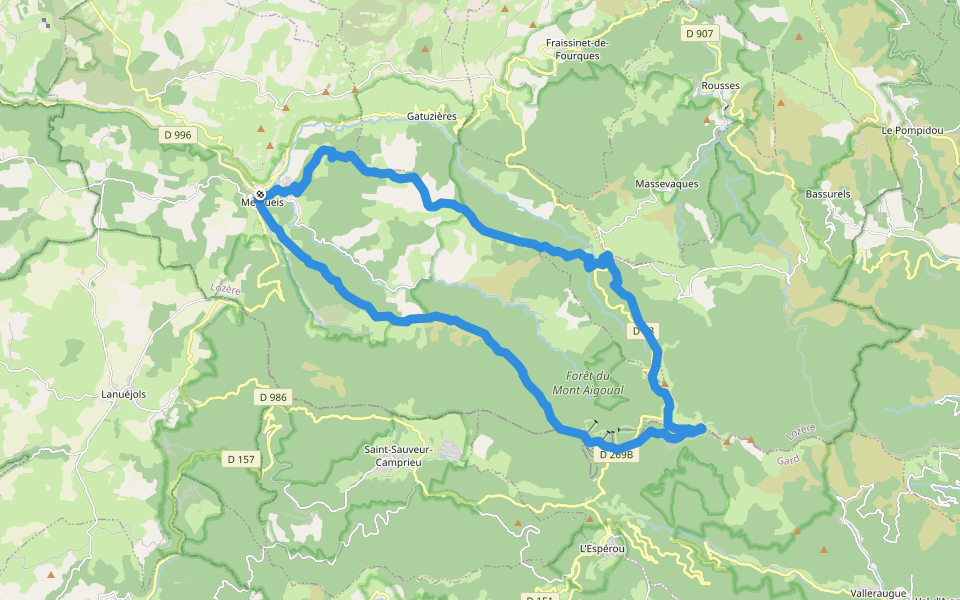 Le versant nord de l'Aigoual walking route map in Meyrueis