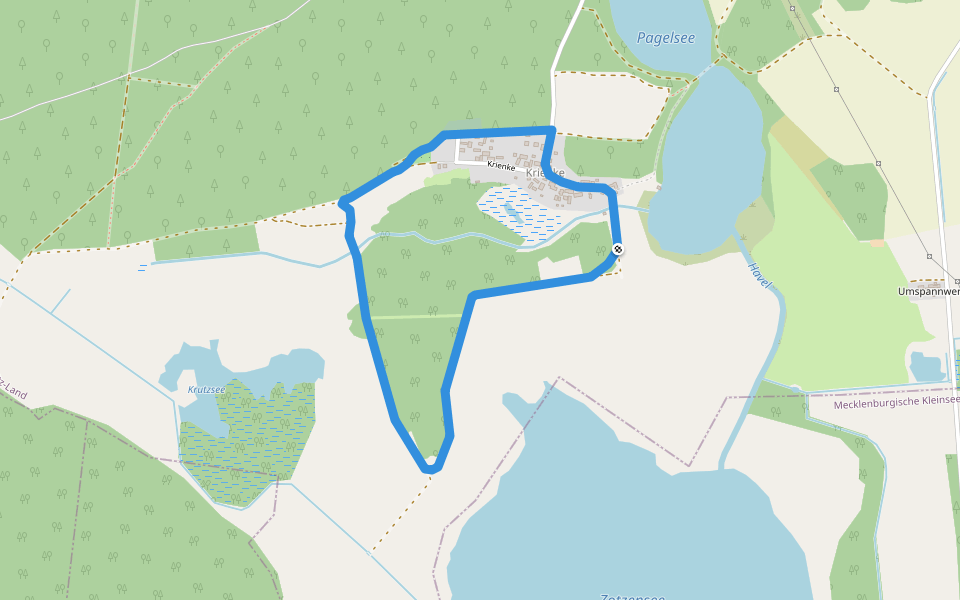 Grüne Rohrdommel Krienke walking route map in Kratzeburg