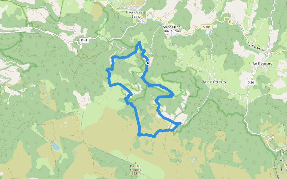 Les clochers de Tourmentes walking route map in Mont Lozère et Goulet