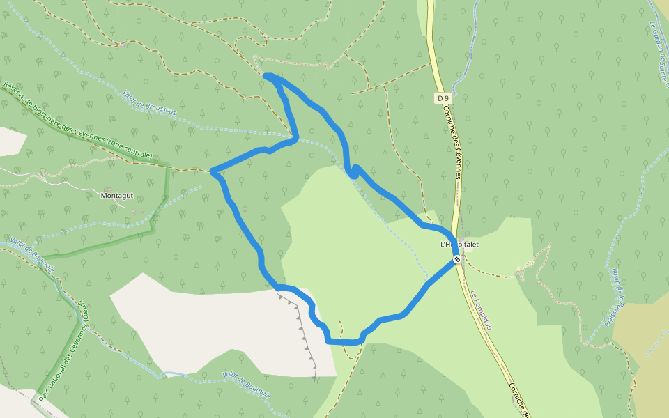 Les corniches de l'Hospitalet walking route map in Vebron