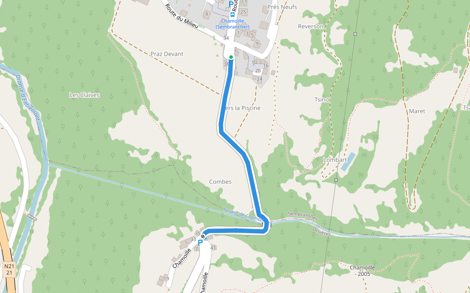 Chamoille d'en Haut > Chamoille walking route map in Sembrancher