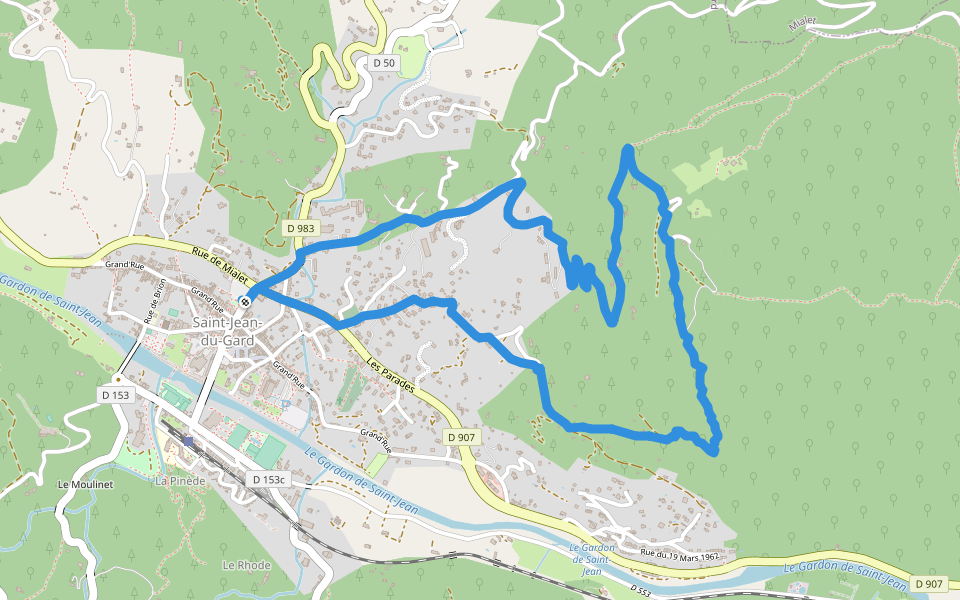 Les Escorces walking route map in Saint-Jean-du-Gard