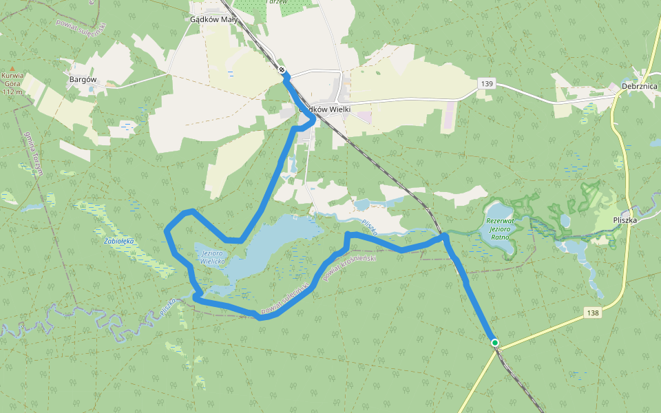 Pliszka PKP - Gądków PKP walking route map in Pliszka
