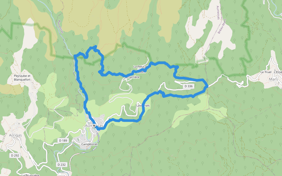Les hameaux, Le col de Mouzoules et Le Bavezon walking route map in Aumessas
