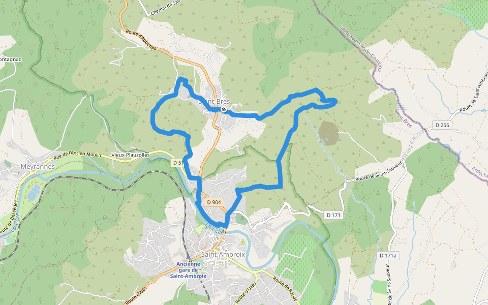 Les remparts de Dieusse walking route map in Saint-Brès