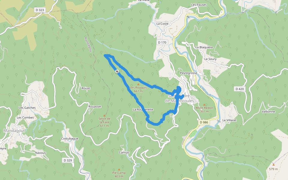 Les Rouquis walking route map in Saint-André-de-Majencoules