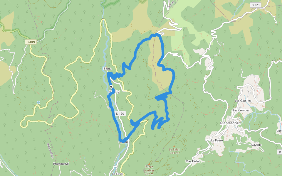 Les serres et la vallée de Coudoulous walking route map in Arphy