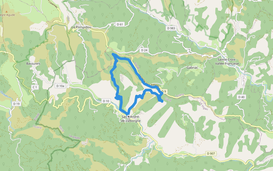 Lique Ser walking route map in Saint-André-de-Valborgne