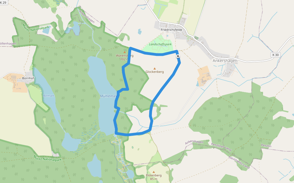 Oranges Reh Ankershagen walking route map in Ankershagen
