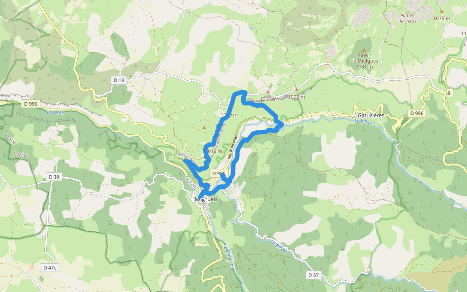 Pauparelle walking route map in Meyrueis
