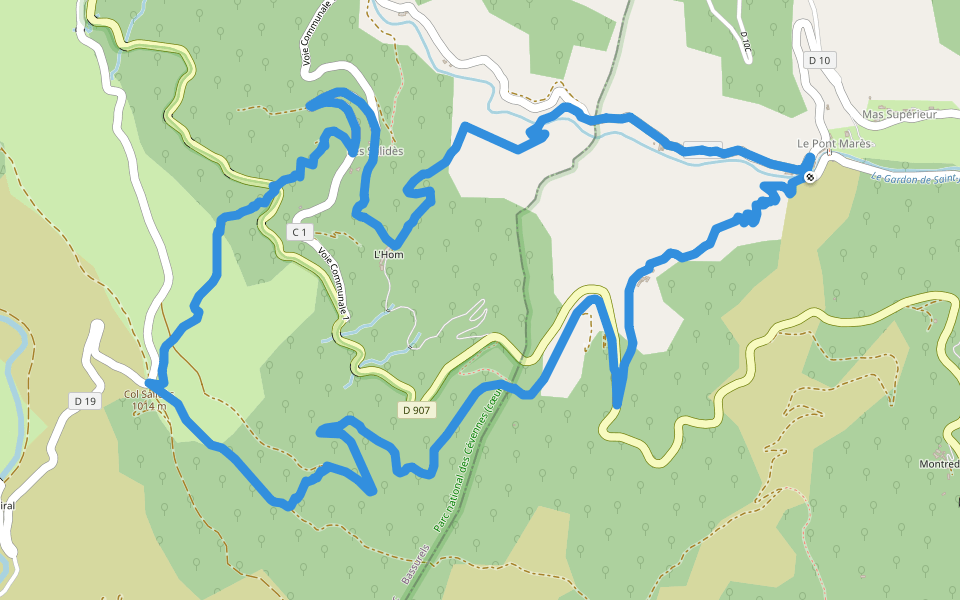 Pont Marès walking route map in Saint-André-de-Valborgne