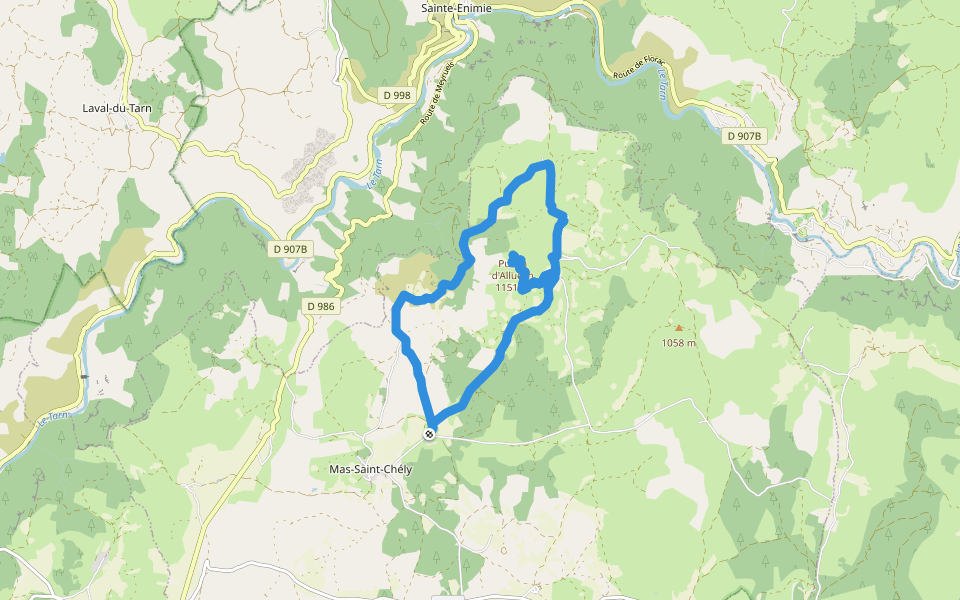 Puech d'Alluech walking route map in Mas-Saint-Chély