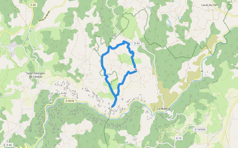 Roc de la Truque walking route map in La Malène