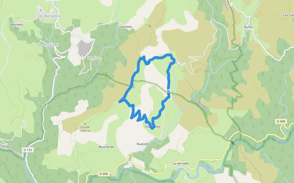 Ruas walking route map in Les Bondons