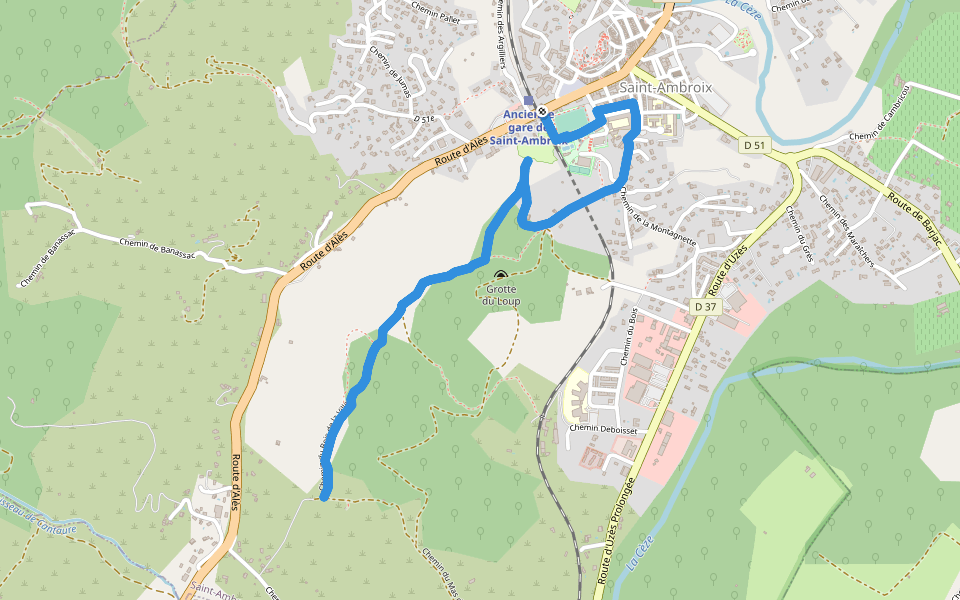 Serre du bois de la ville walking route map in Saint-Ambroix