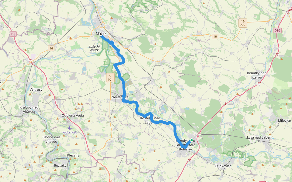 Blaník - Říp - etapa 6: St. Boleslav - Mělník walking route map in Brandýs nad Labem-Stará Boleslav