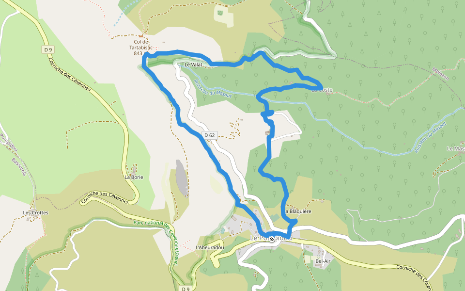 Vallon de Saint-Flour walking route map in Le Pompidou