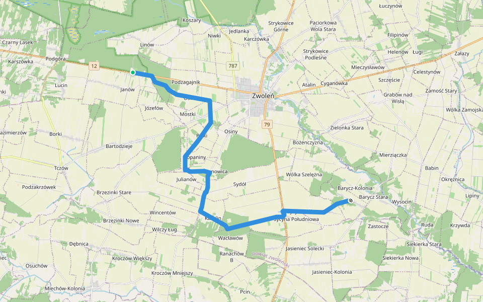 Osada Miodne - Barycz Nowa walking route map in Linów