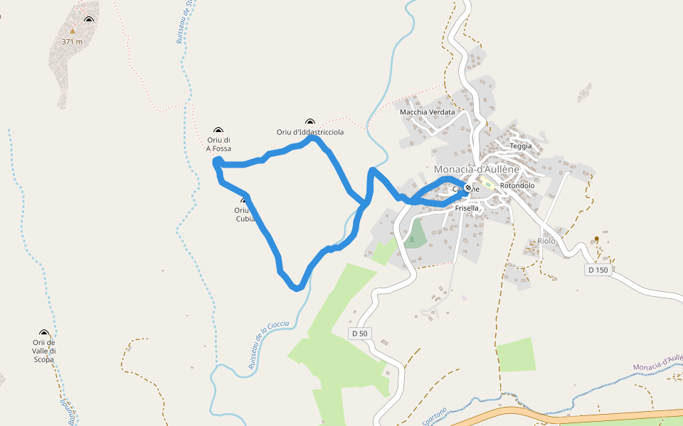 Sentier du Patrimoine de Monacia-d'Aullène walking route map in Monacia-d'Aullène