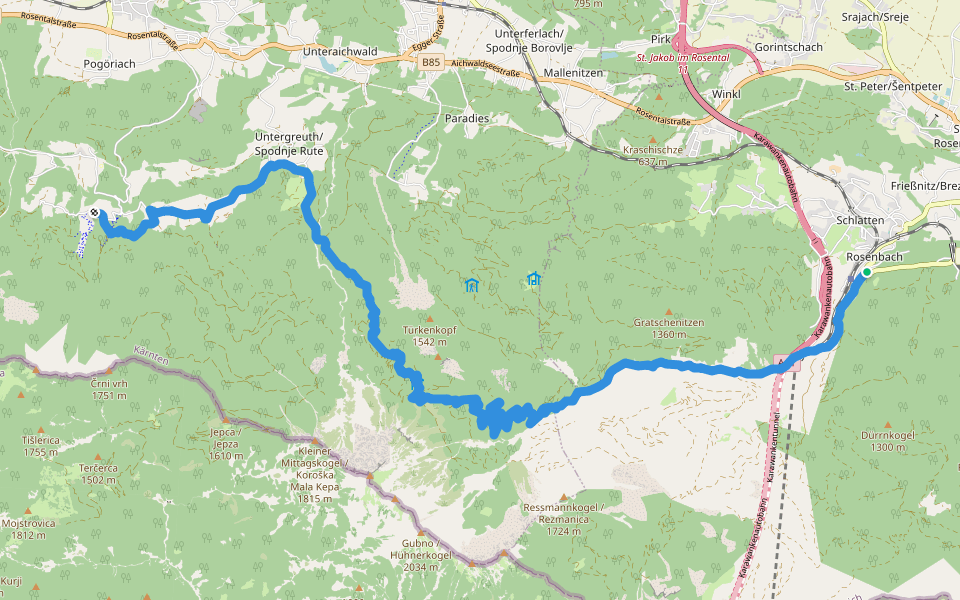 Südalpenweg 03 - Etappe 15 walking route map in Rosenbach