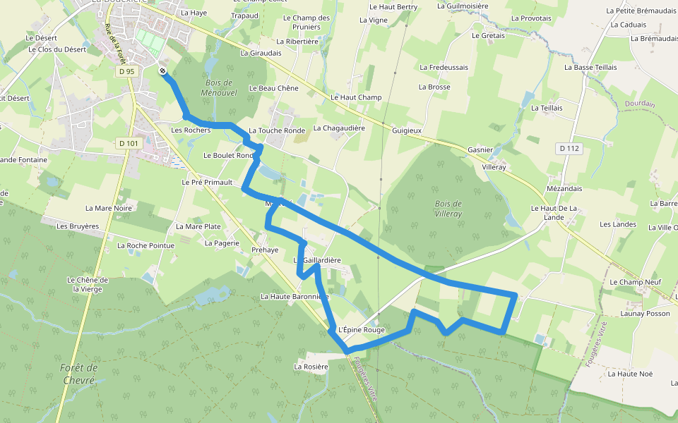 La voie romaine walking route map in La Bouëxière