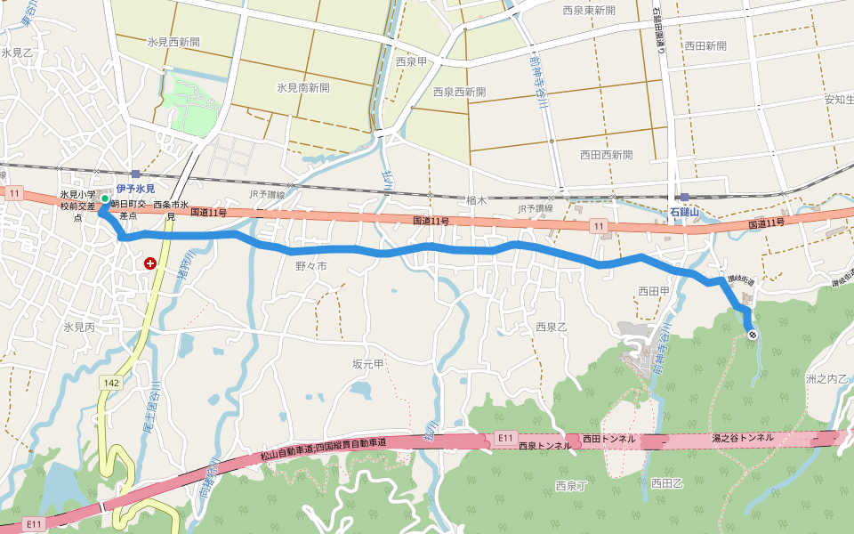 四国遍路 63番札所吉祥寺~64番札所前神寺 walking route map in Saijo