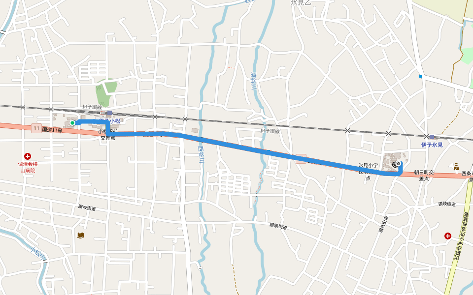 四国遍路 62番札所宝寿寺~63番札所吉祥寺 walking route map in Saijo