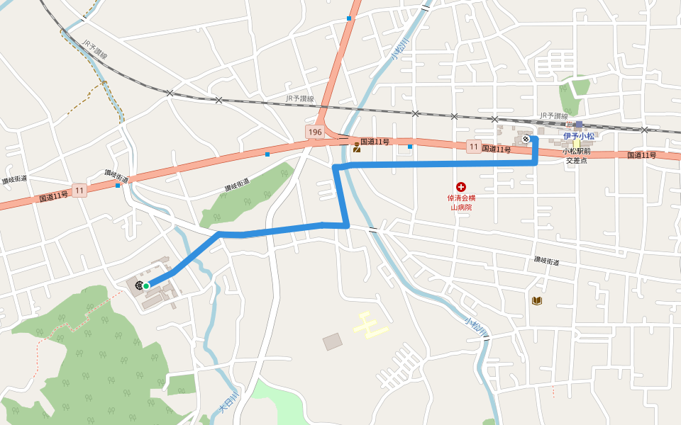 四国遍路 61番札所香園寺~62番札所宝寿寺 walking route map in Saijo