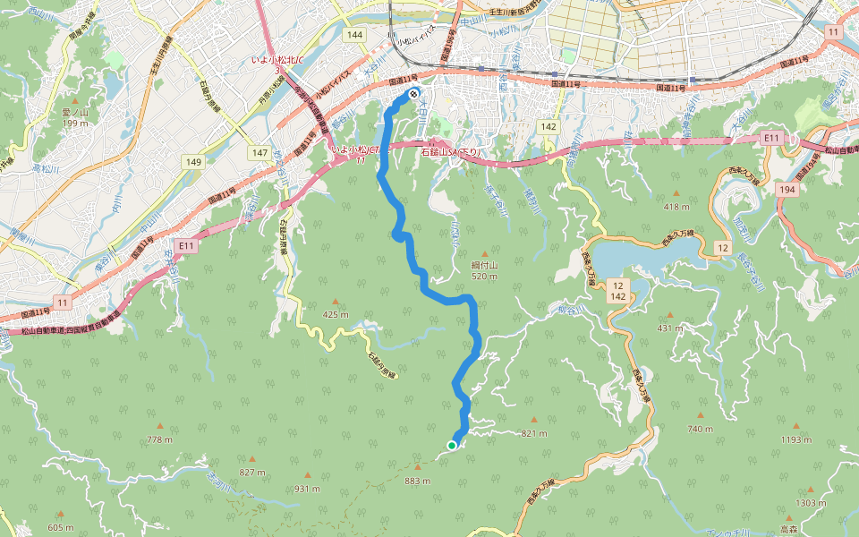 四国遍路 60番札所横峰寺~61番札所香園寺 walking route map in Saijo