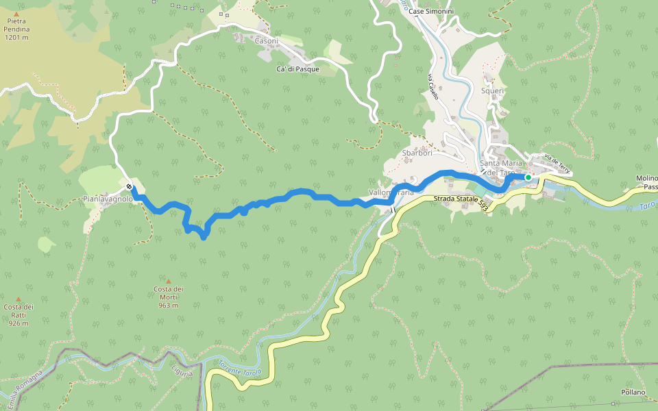 Santa Maria del Taro Monumento - Vallombraria - Pianlavagnolo walking route map in Santa Maria del Taro