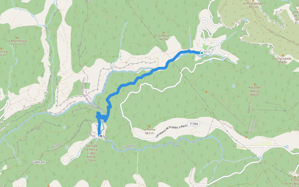 La Febrò - Salt del Gorg walking route map in La Febró