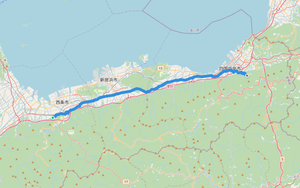 四国遍路 64番札所前神寺~65番札所三角寺 walking route map in Saijo