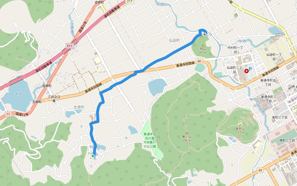 四国遍路 73番札所出釈迦寺~74番札所甲山寺 walking route map in Zentsuji