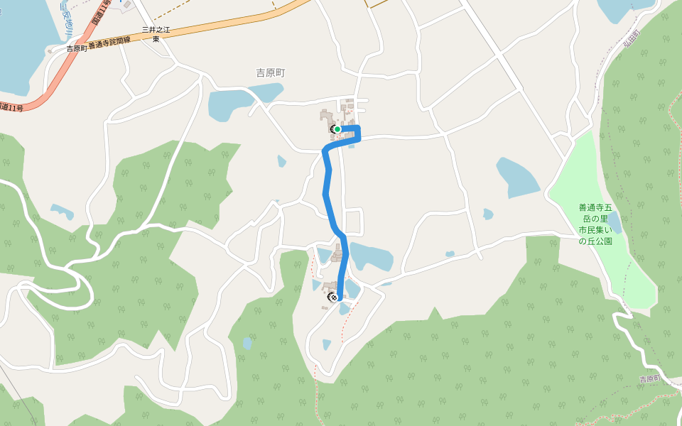四国遍路 72番札所曼荼羅寺~73番札所出釈迦寺 walking route map in Zentsuji