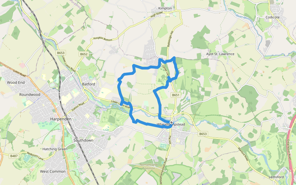 Above the Lea Valley walking route map in Wheathampstead