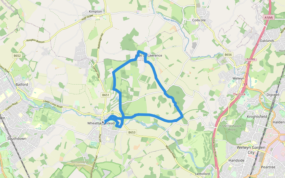 Lamer & Ayot St Lawrence walking route map in Wheathampstead